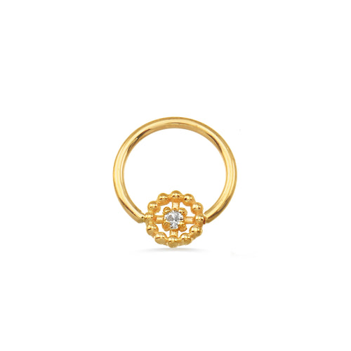 Seamless Ring with Beaded Circle - 18g 5/16 14K Yellow Gold Nipple | White CZ
