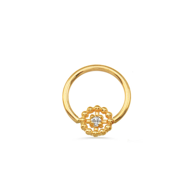 Seamless Ring with Beaded Circle - 18g 5/16 14K Yellow Gold Nipple | White CZ